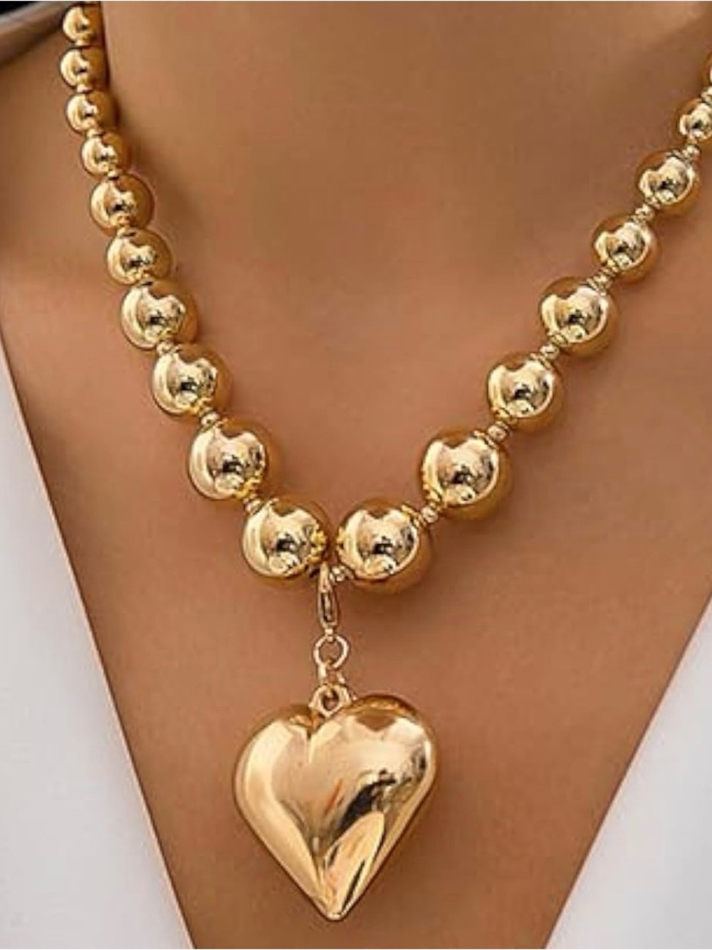 Gold Beaded Heart Pendant Necklace - Women Jewelry